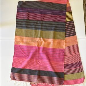 Large Colorful Striped Cotton Voile Fringed Scarf/Wrap - 20 x 70 in.
